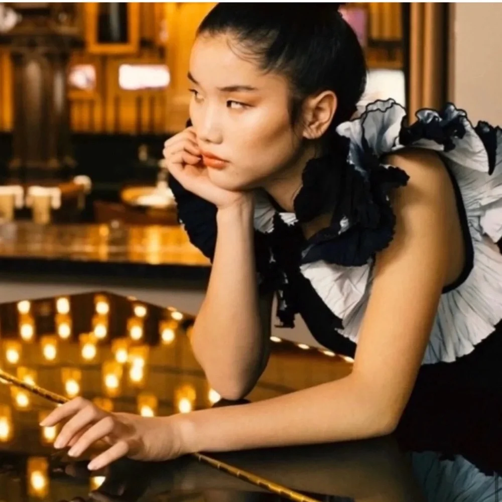 Zara Studio Black Taffeta Voluminous Ruffled Frilly Sleeve Blouse - Picture 13 of 13